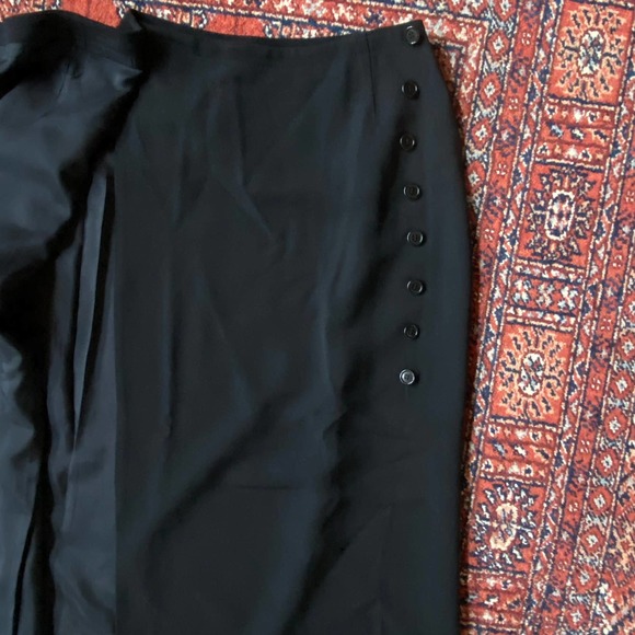 Ann Taylor 2 Black Faux Wrap Side Button Long Rayon/Wool Blend Skirt - Picture 6 of 6